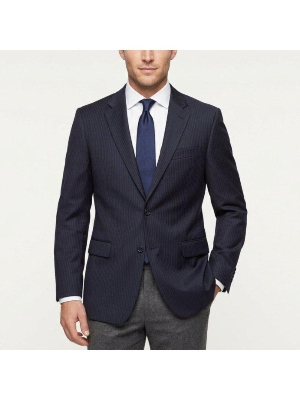 Tommy Hilfiger Mens Size 38L Navy Pinstriped 100% Wool Sport Coat Blazer Jacket